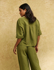 Khaki Boxy Button Front Shirt