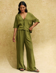 Khaki Boxy Button Front Shirt