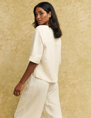 Cream Boxy Button Front Shirt