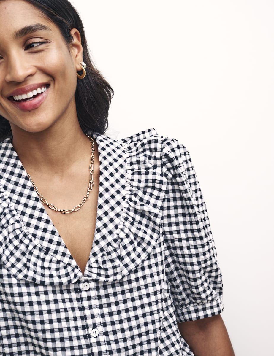 Black Gingham Check Yasmin Blouse