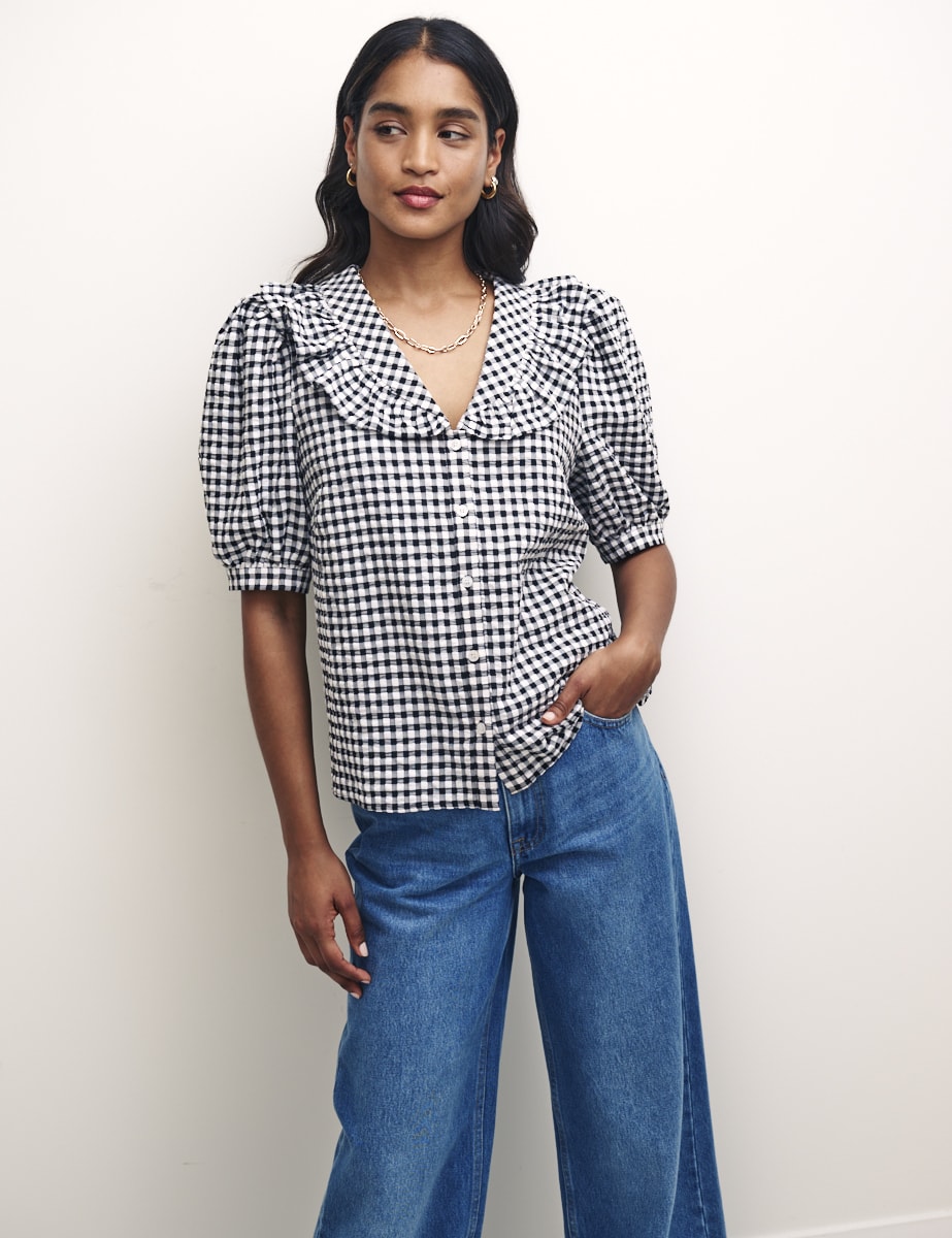 Black Gingham Check Yasmin Blouse
