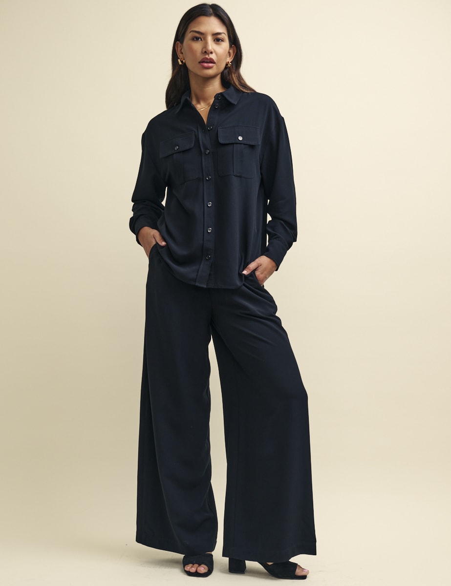 Black Long Sleeve Utility Button-Up Shirt