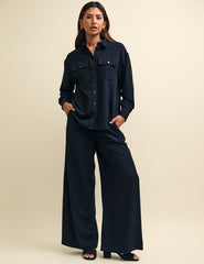 Black Long Sleeve Utility Button-Up Shirt