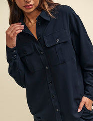Black Long Sleeve Utility Button-Up Shirt