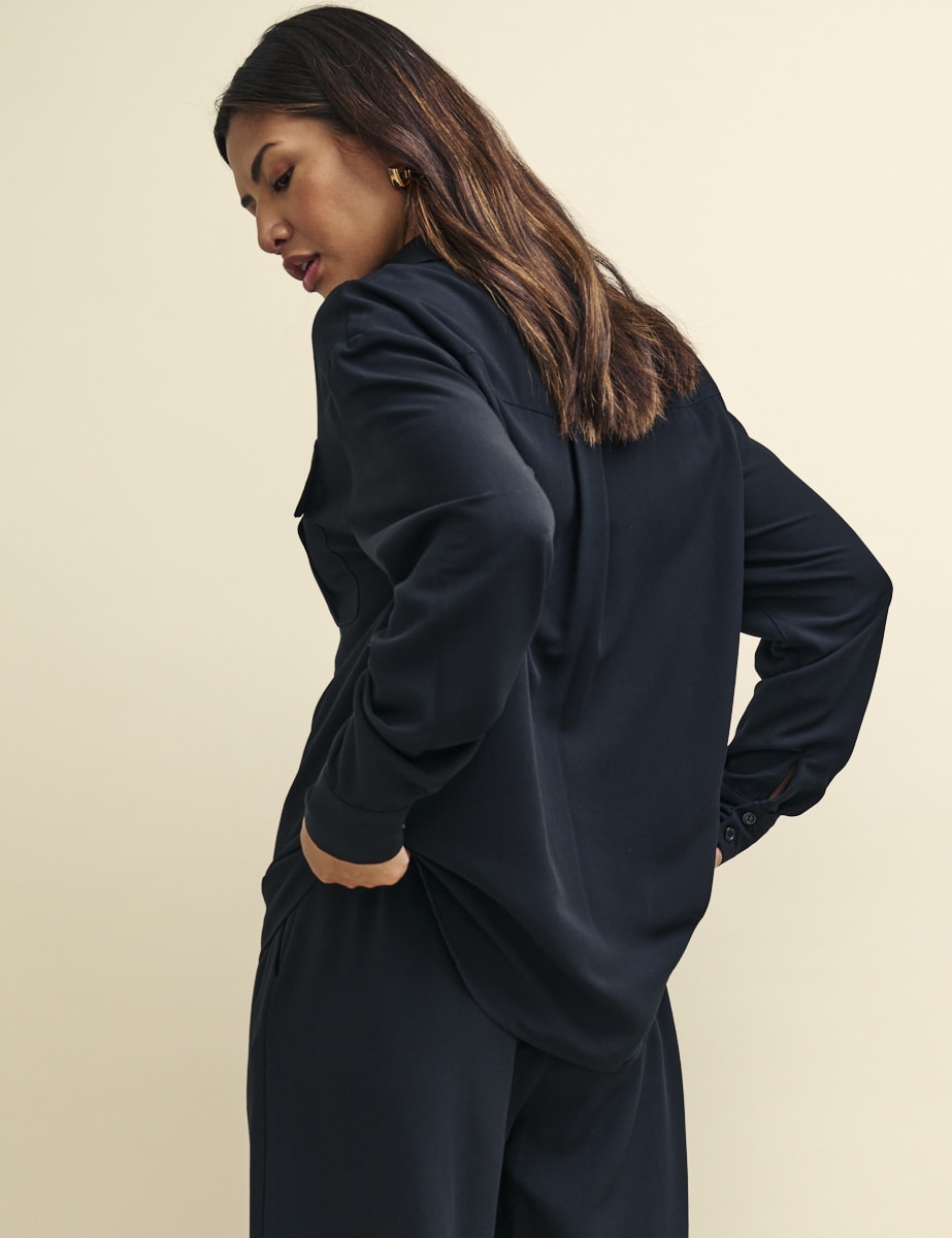 Black Long Sleeve Utility Button-Up Shirt