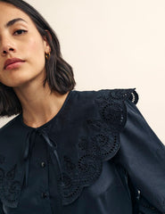 Black Broderie Collar Detail Shirt