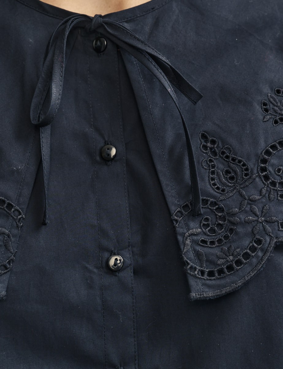 Black Broderie Collar Detail Shirt