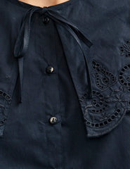 Black Broderie Collar Detail Shirt