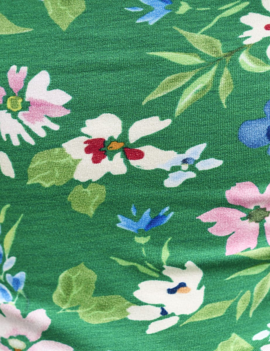 Green Floral Ruched Bodice Jersey Top