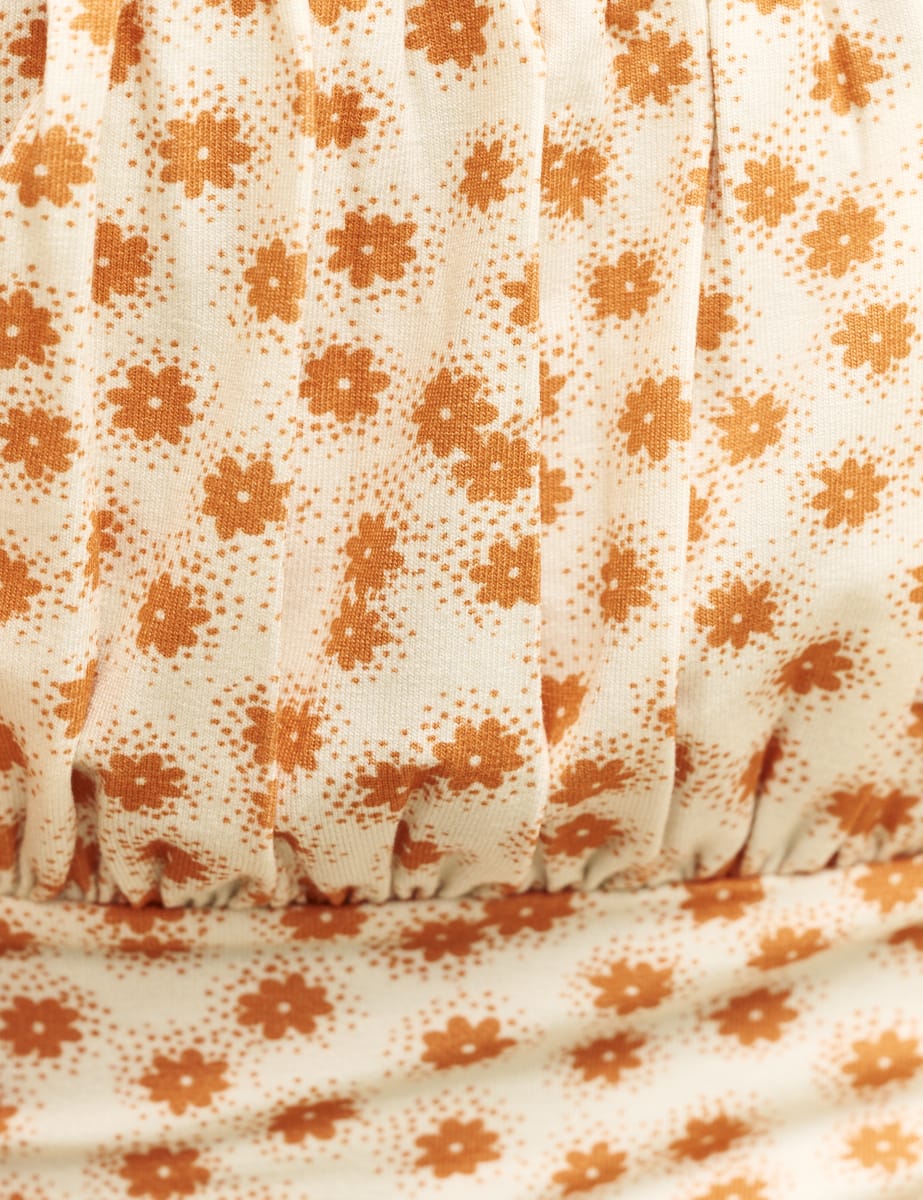 White Ditsy Floral Ruched Bodice Jersey Top