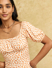 White Ditsy Floral Ruched Bodice Jersey Top