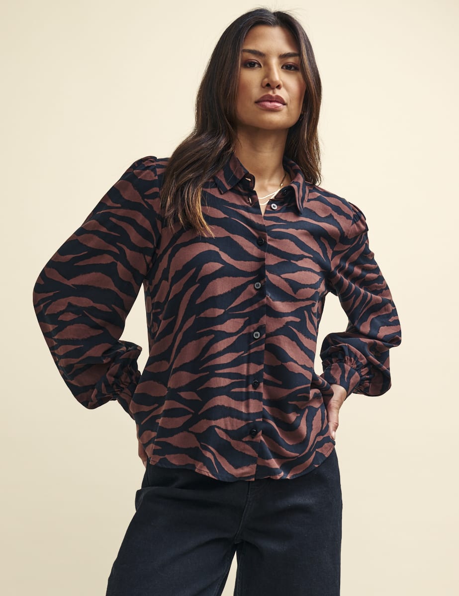 Tiger Print Button Down Shirt