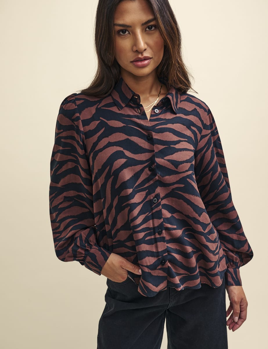 Tiger Print Button Down Shirt