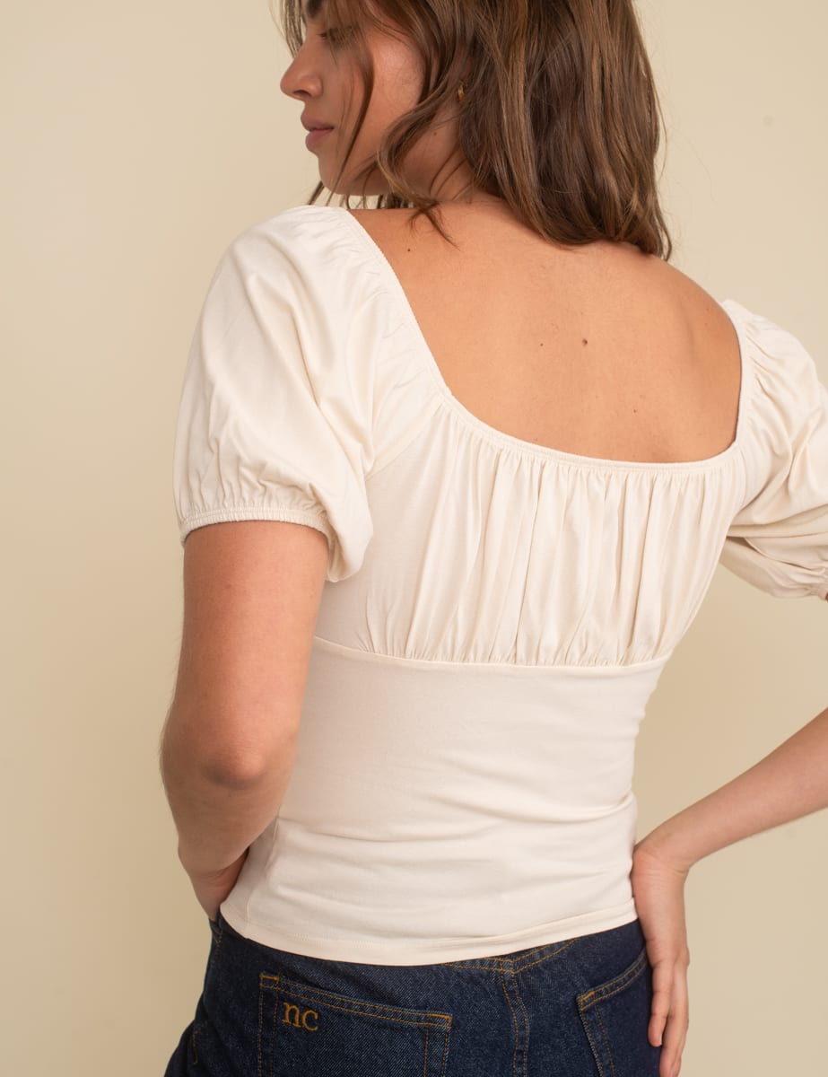 Cream Ruched Bodice Oregon Jersey Top
