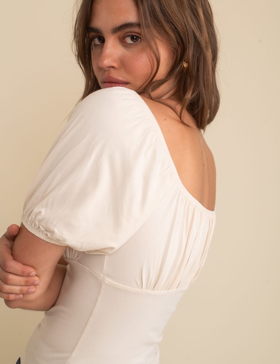 Cream Ruched Bodice Oregon Jersey Top