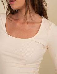 Cream Scoop Neck Long Sleeve Top