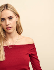 Red Long Sleeve Bardot Top