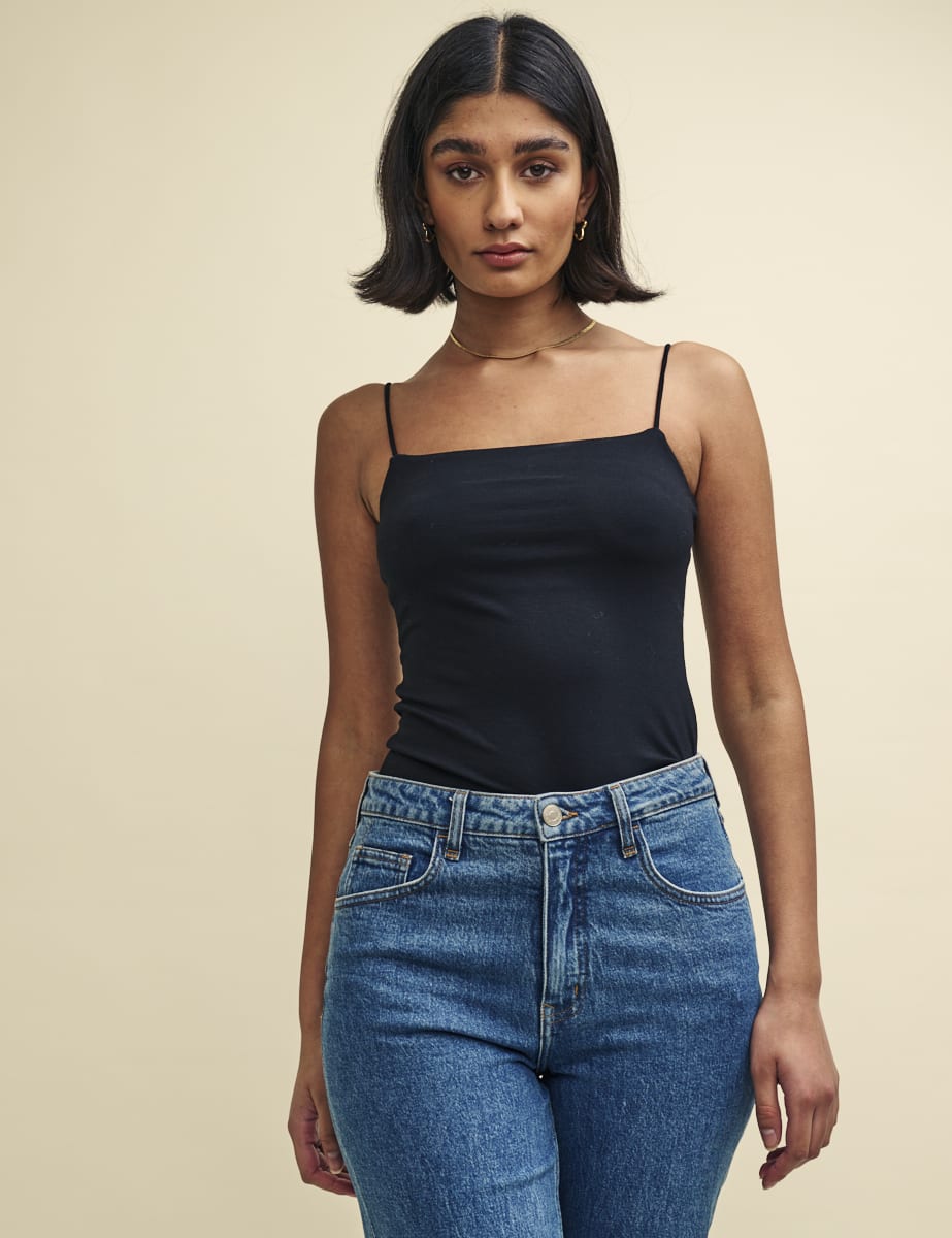Black Jersey Strappy Cami Top