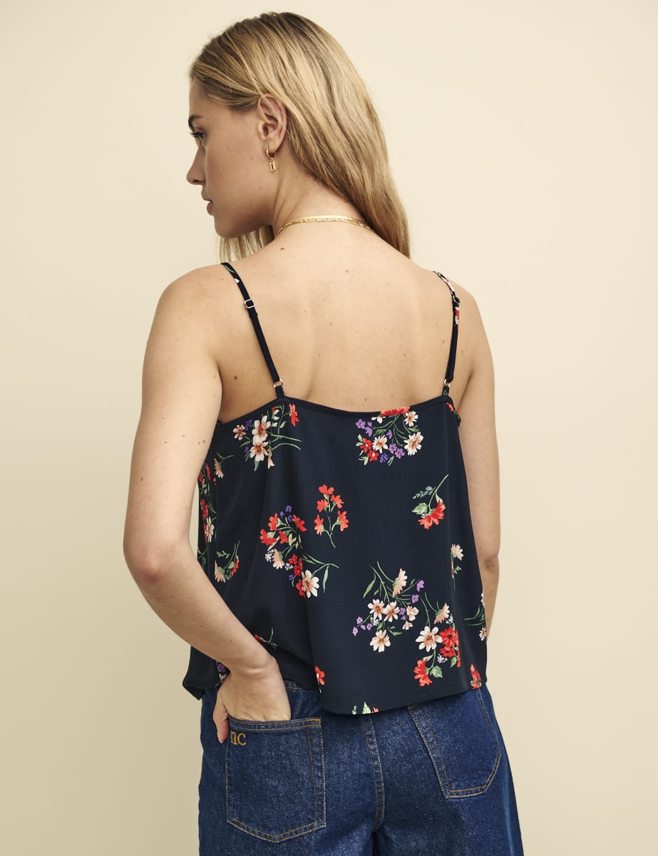 Black Wildflower Lace Trim Cami Top