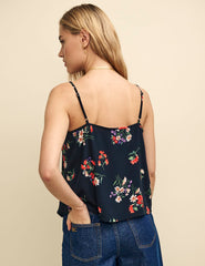 Black Wildflower Lace Trim Cami Top