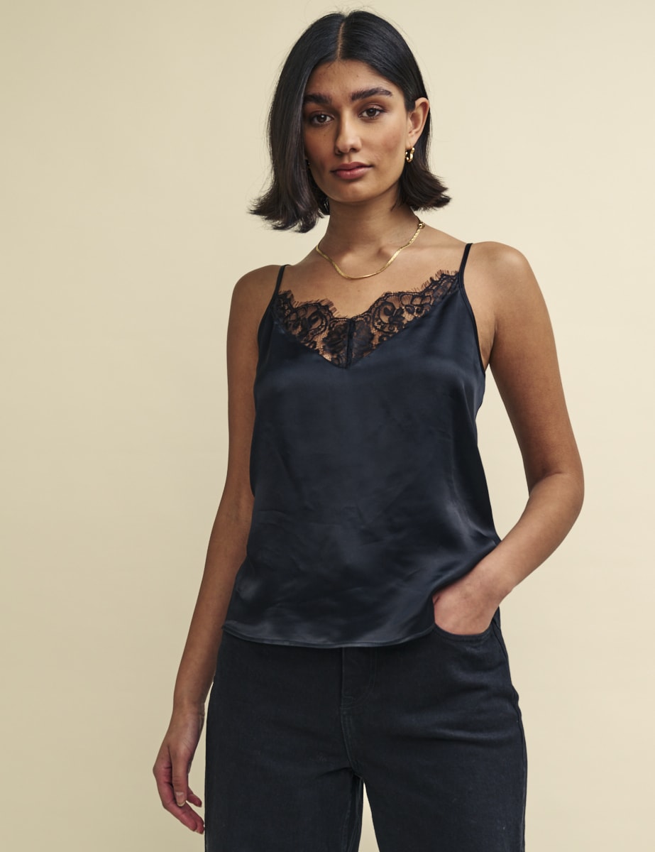 Black Lace Trim Cami Top