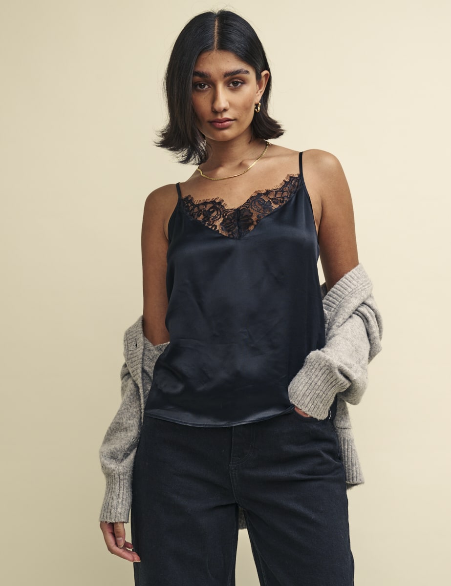 Black Lace Trim Cami Top