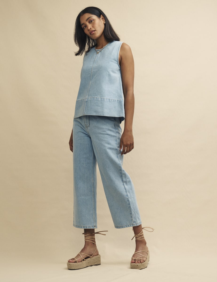 Blue Light Wash Denim Swing Top