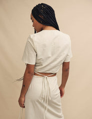 Cream Pinstripe Wrap Crop Top