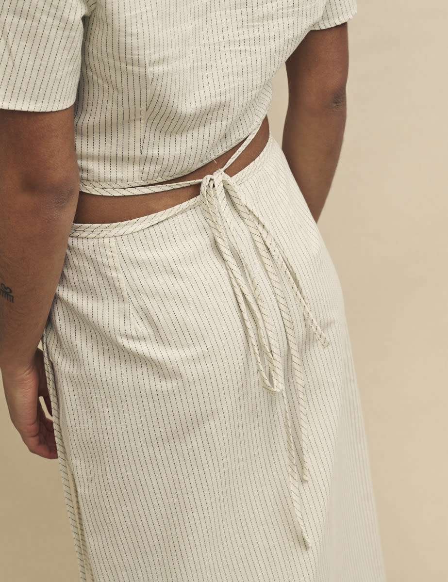 Cream Pinstripe Wrap Crop Top