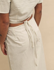 Cream Pinstripe Wrap Crop Top