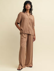 Brown Geometric Print Short Sleeve Shirt