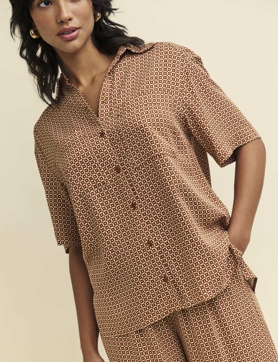 Brown Geometric Print Short Sleeve Shirt