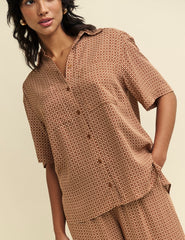Brown Geometric Print Short Sleeve Shirt