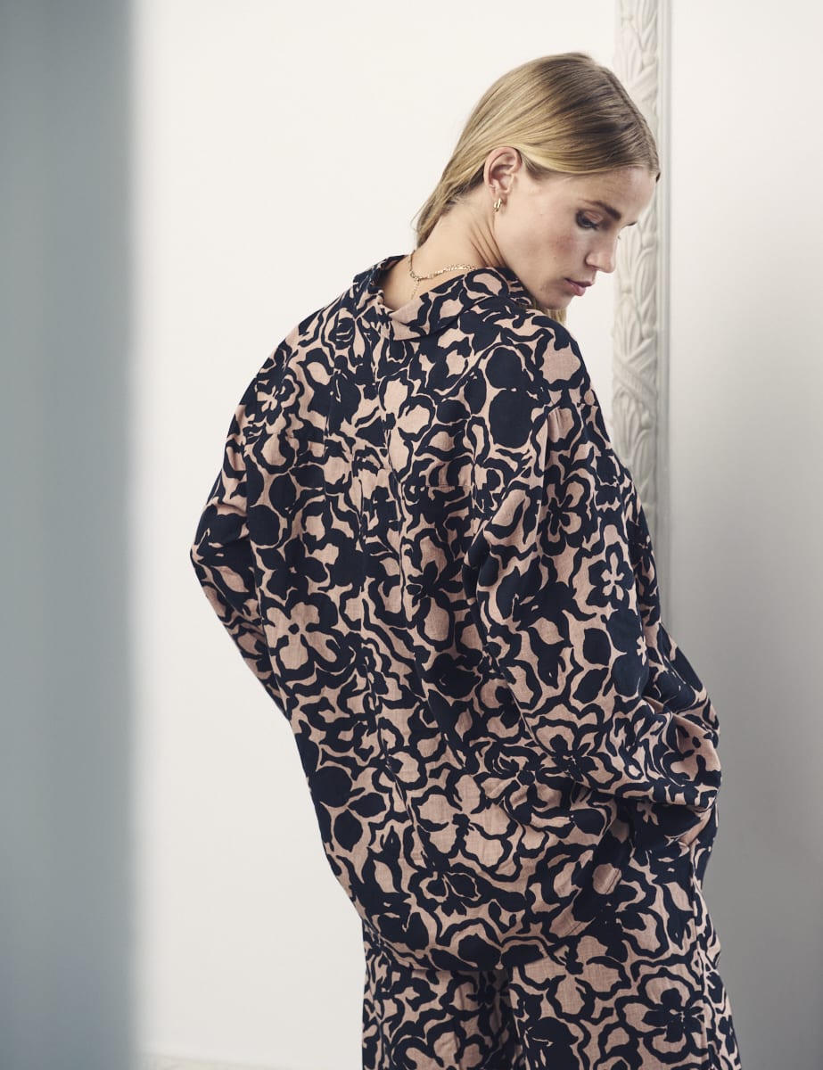 Brown Floral Button Down Collared Shirt