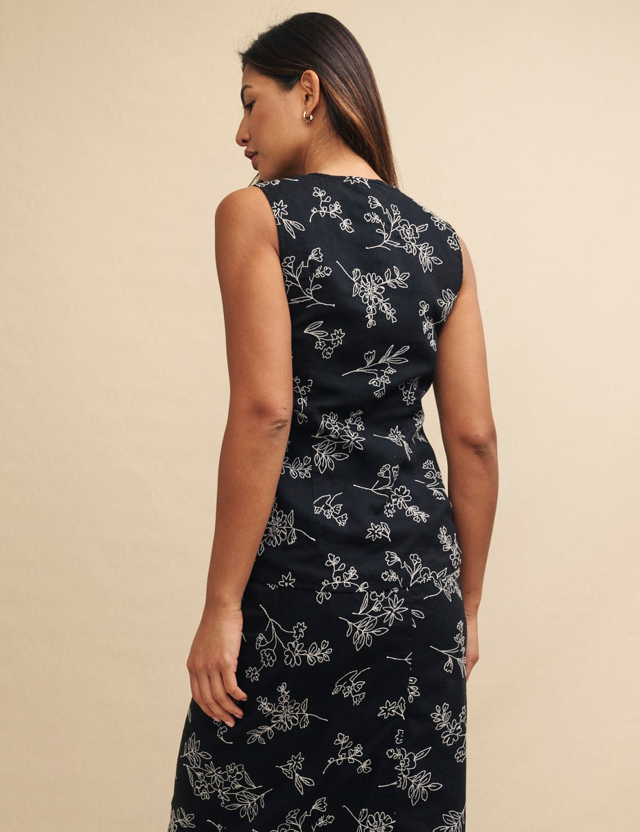 Black Floral Embroidered Bea Waistcoat