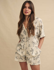 Cream Floral Embroidered Short Sleeve Shirt
