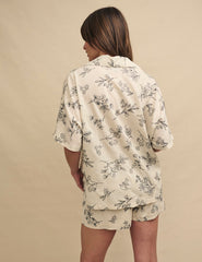 Cream Floral Embroidered Short Sleeve Shirt