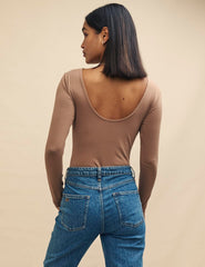 Brown Scoop Back Bodysuit