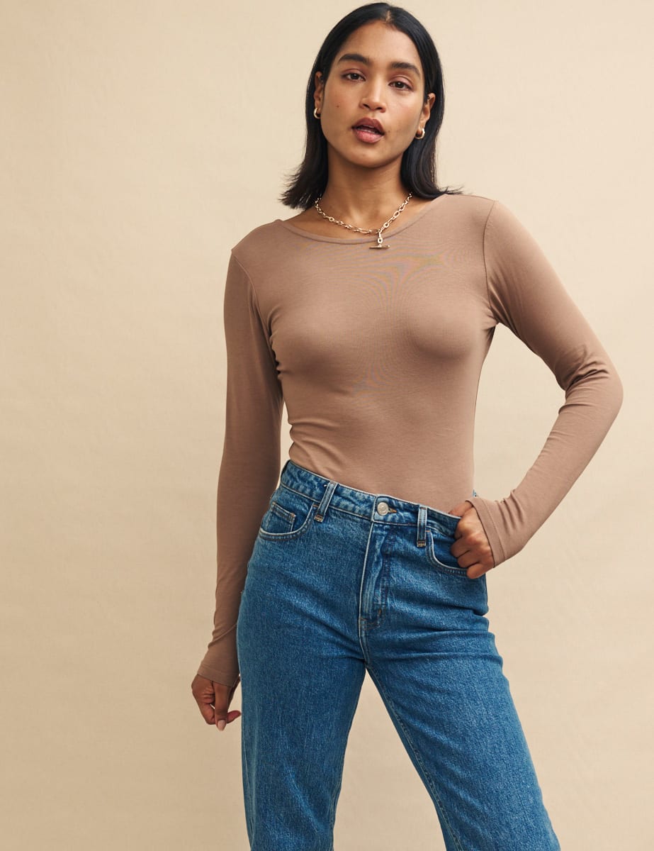 Brown Scoop Back Bodysuit