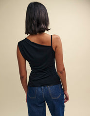 Black Asymmetric Sleeveless Top