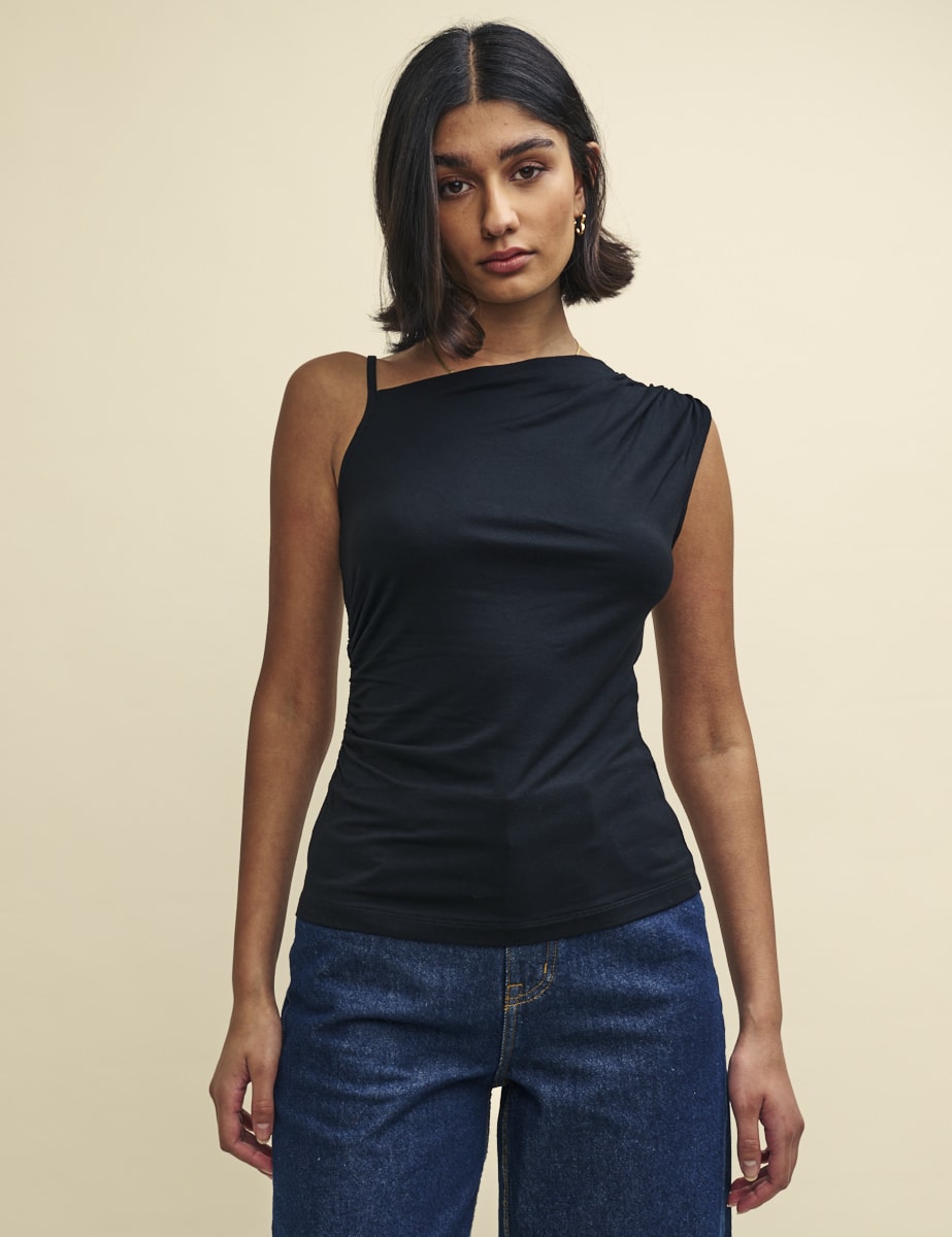 Black Asymmetric Sleeveless Top