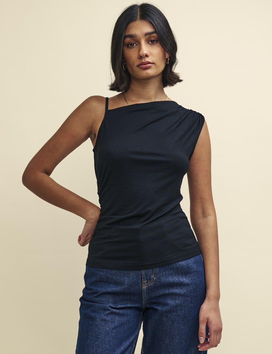 Black Asymmetric Sleeveless Top