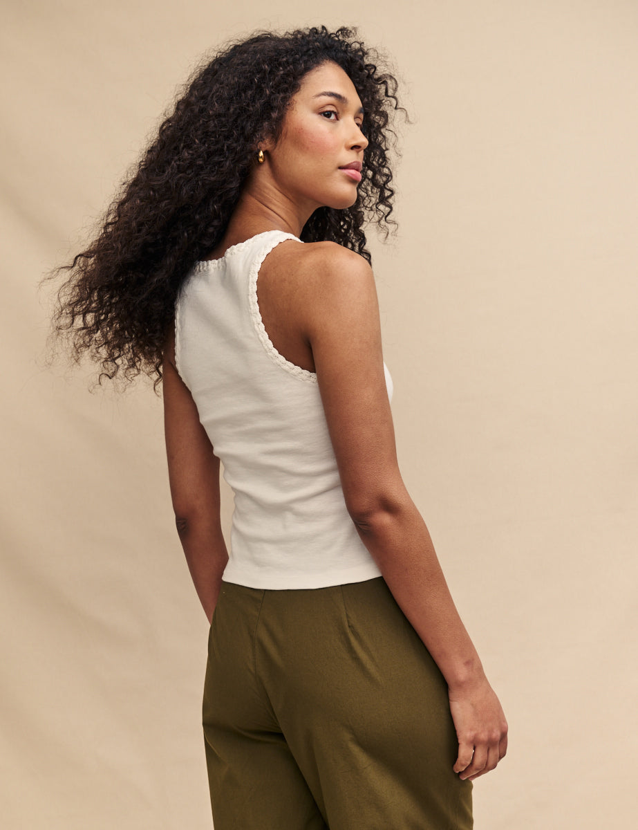 White Crochet Trim Racer Vest Top