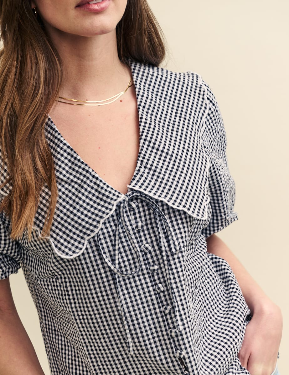 Black Gingham Peter Pan Collar Birdie Blouse