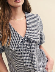 Black Gingham Peter Pan Collar Birdie Blouse