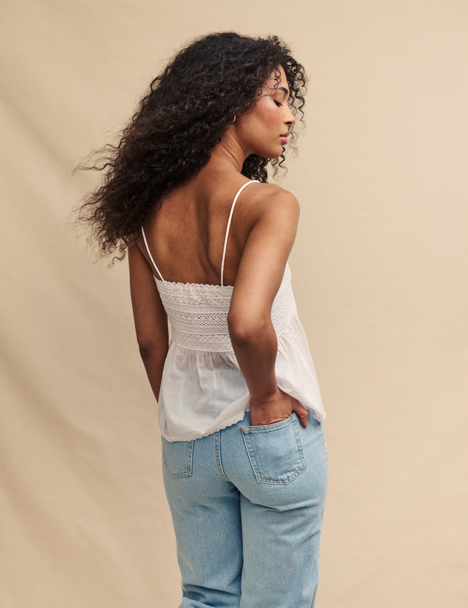 White Embroidered Detail Cami Top